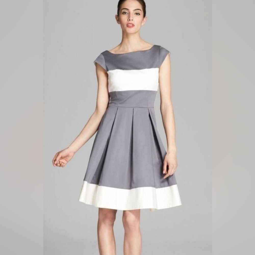 KATE SPADE size 6 Grey and Cream Striped Audette Dress with pockets - Picture 2 of 14